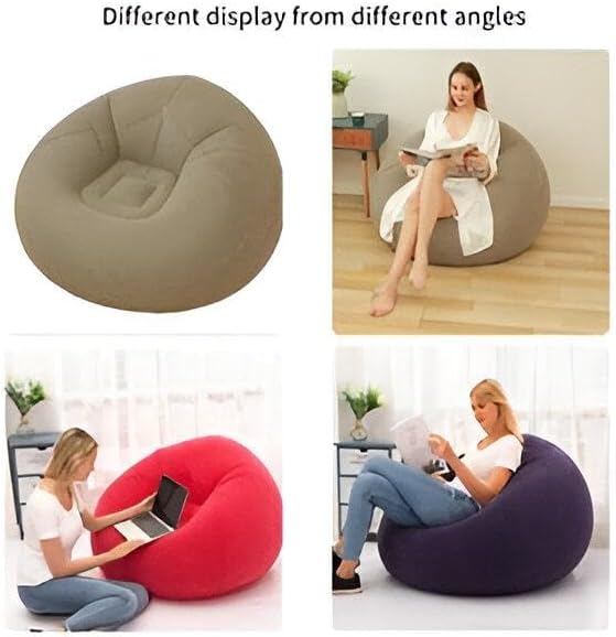 Inflatable Lazy Bean Sofa Chair with Manual Pump,Comfortable Portable Foldable Lounge Seat -110x85cm