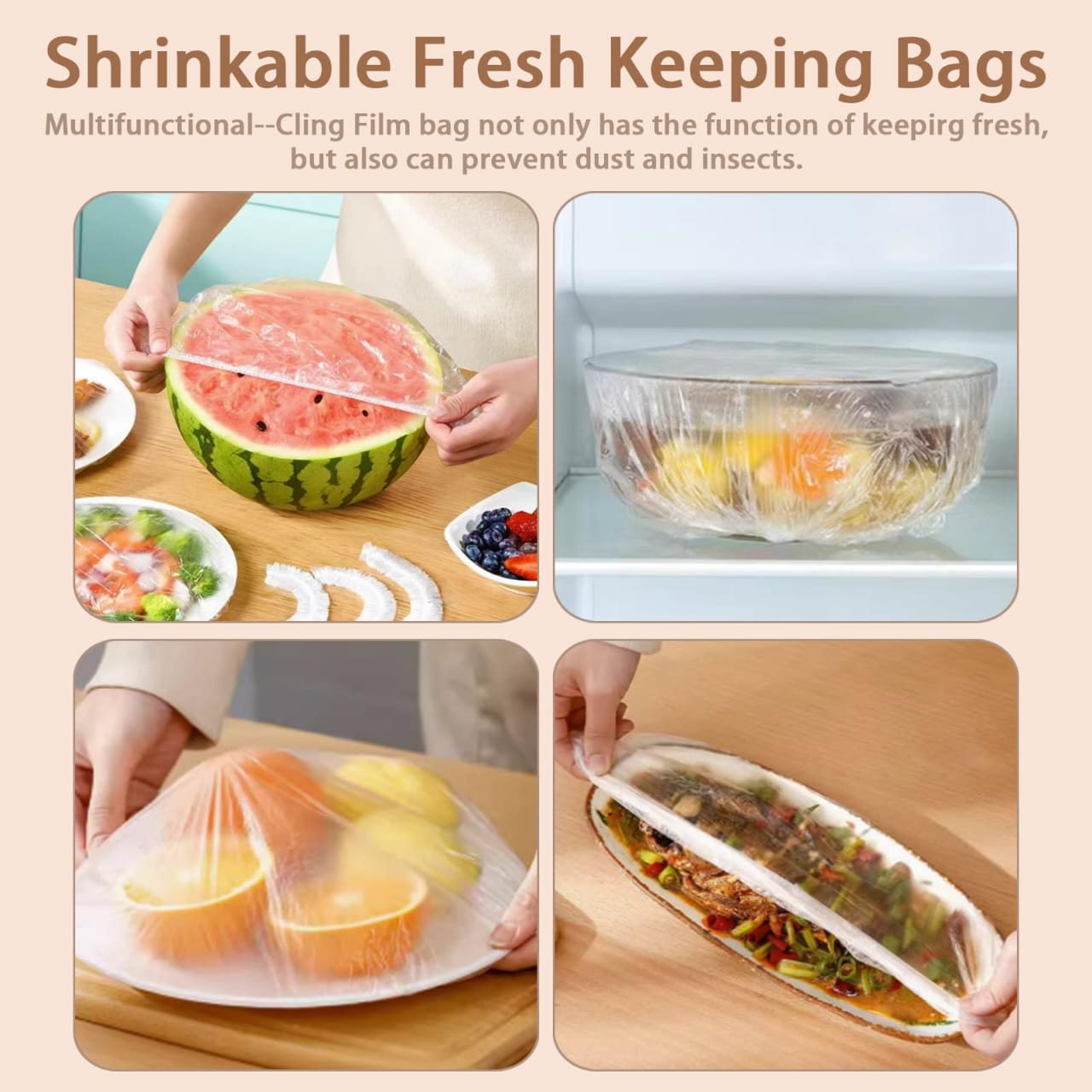 Fresh Keeping Bags 100PCS, Reusable Elastic Sealed Food Storage Covers, Sealing Stretchable Food Covers dust cover, Universal Kitchen Wrap Seal Caps