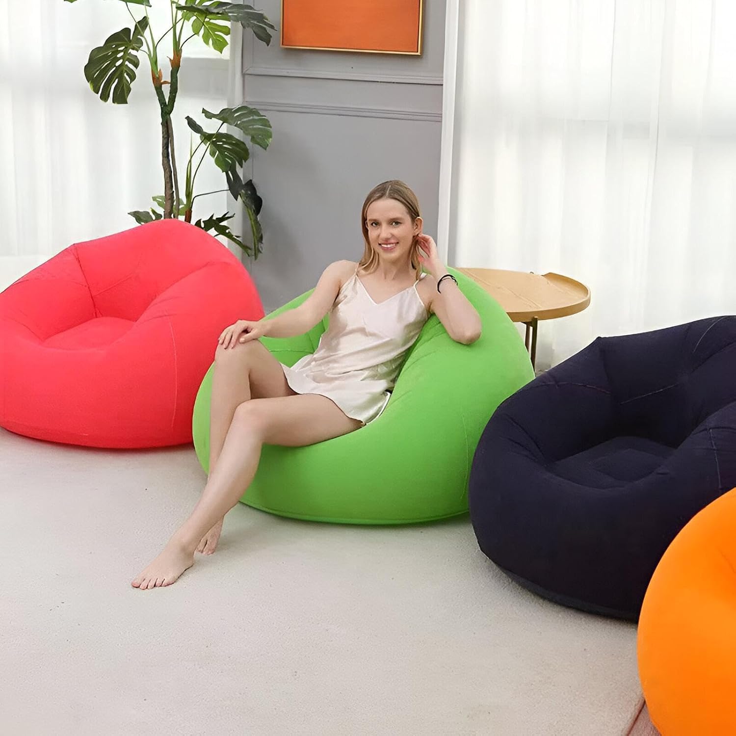 Inflatable Lazy Bean Sofa Chair with Manual Pump,Comfortable Portable Foldable Lounge Seat -110x85cm