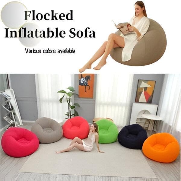 Inflatable Lazy Bean Sofa Chair with Manual Pump,Comfortable Portable Foldable Lounge Seat -110x85cm