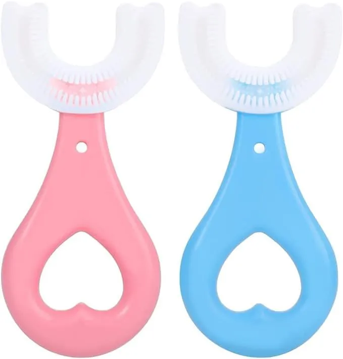 U-Shaped Kids Toothbrush 360° Silicone Brush. Food Grade Silicone Reusable Ultra Soft Brush Mouth Cleaning Penguin Design Half Circle Teeth Cleaner for Infant Baby Sensitive Gums.
