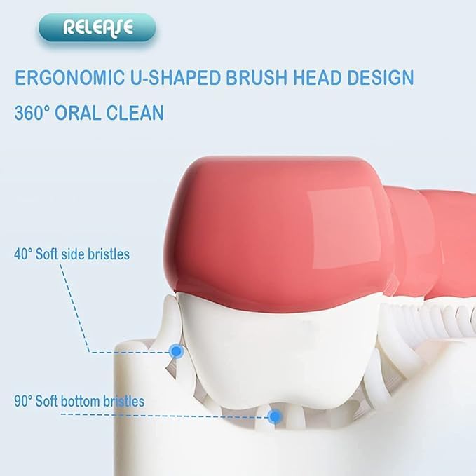 U-Shaped Kids Toothbrush 360° Silicone Brush. Food Grade Silicone Reusable Ultra Soft Brush Mouth Cleaning Penguin Design Half Circle Teeth Cleaner for Infant Baby Sensitive Gums.