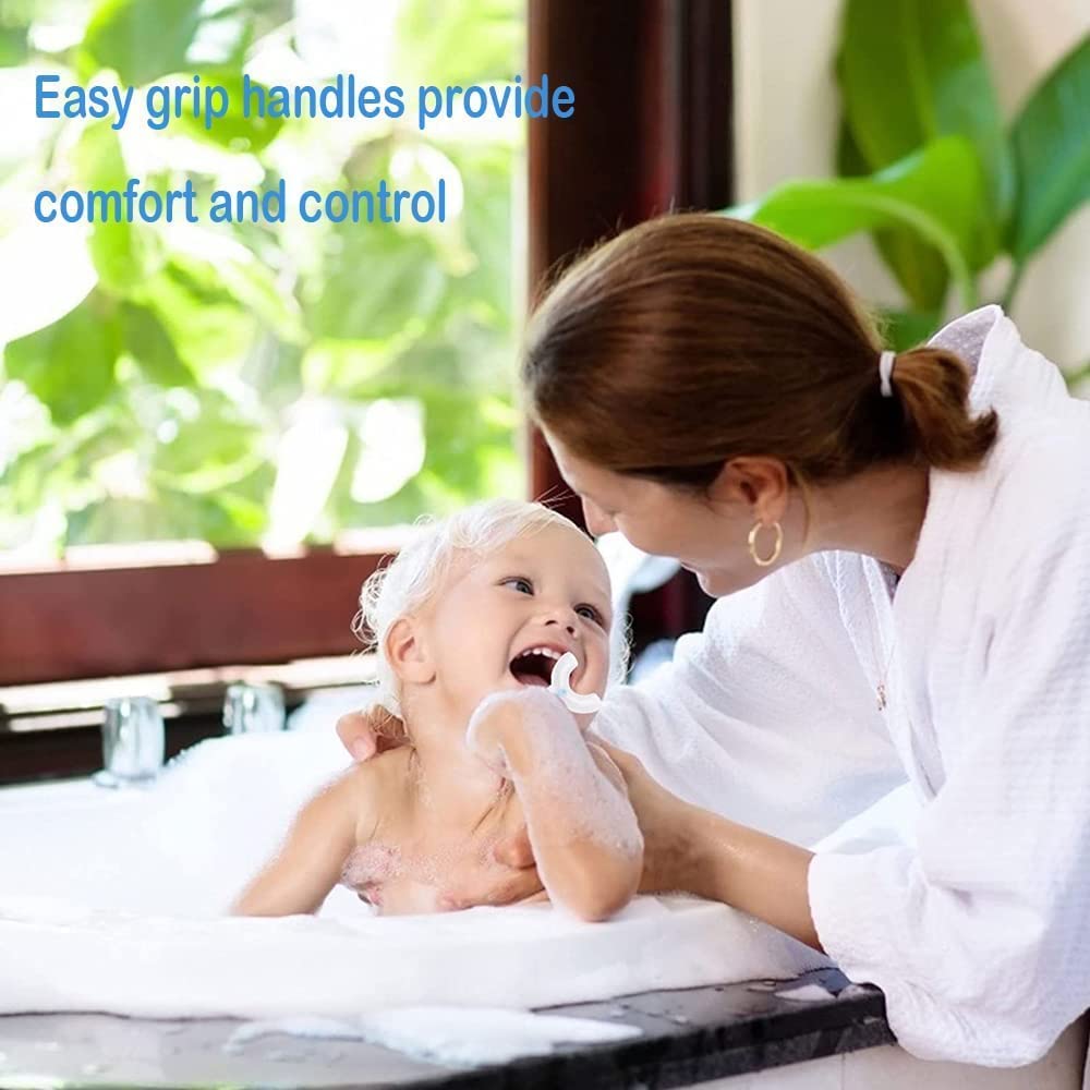 U-Shaped Kids Toothbrush 360° Silicone Brush. Food Grade Silicone Reusable Ultra Soft Brush Mouth Cleaning Penguin Design Half Circle Teeth Cleaner for Infant Baby Sensitive Gums.