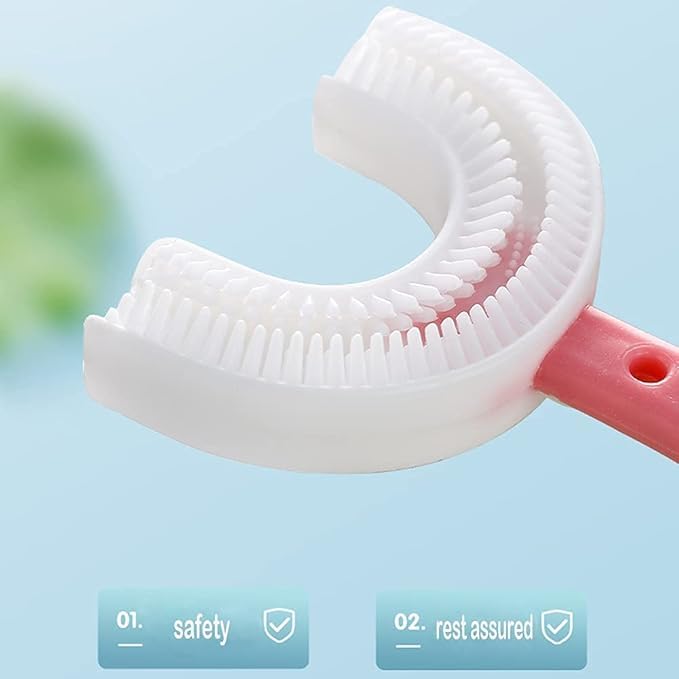 U-Shaped Kids Toothbrush 360° Silicone Brush. Food Grade Silicone Reusable Ultra Soft Brush Mouth Cleaning Penguin Design Half Circle Teeth Cleaner for Infant Baby Sensitive Gums.