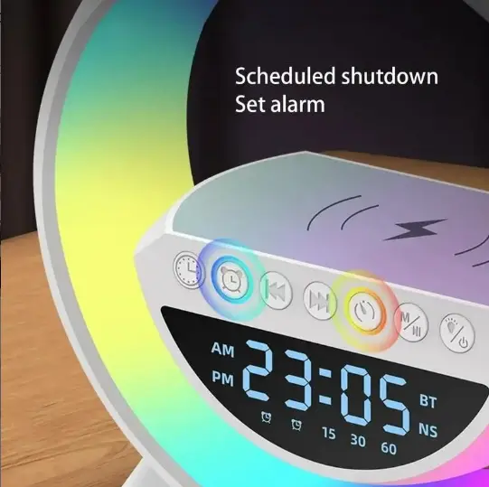 BIGGEST DISCOUNT!!!!! UNIQUE 4-in-1Bluetooth Speaker- Portable &Rechargeable With 7 Lighting modes of Decor Lamp, High quality 360 sound, Display Clock &Alarm Clock Settings Indoor &Outdoor Decor Gift