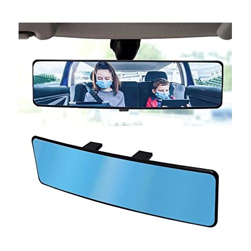 Universal Frameless Car Rearview Blue Mirror With Panoramic Wide Angle Mounted On Windshield For Car ,Marine , Auto Boat , Truck SUV Van