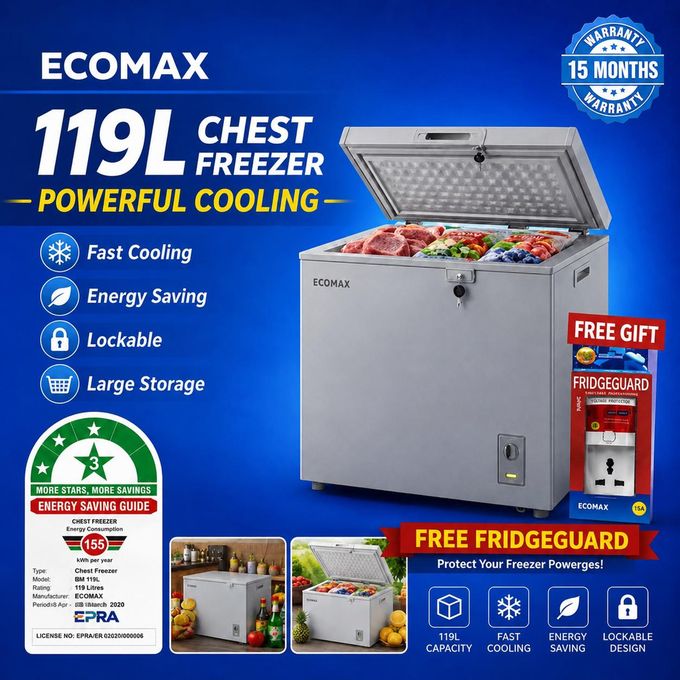 Ecomax 119L Chest Freezer/Deep Freezer 3 Star Rating, Saves Money, Very Silent With Free Guard