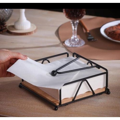 CLEARANCE OFFER Modern metallic napkin/ serviettes holder, with flip close and bamboo base for for Home & Outdoor Dining