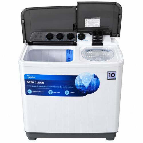PROMOTION PRICE ! Midea 10kg Twin Tub Washing Machine Semi-Automatic Wash & Spin. Its semi-automatic twin tub design allows you to wash clothes in one tub and spin-dry them in the other.