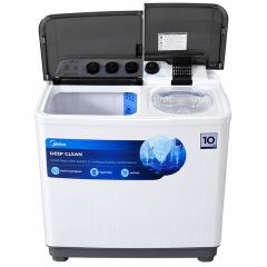 PROMOTION PRICE ! Midea 10kg Twin Tub Washing Machine Semi-Automatic Wash & Spin. Its semi-automatic twin tub design allows you to wash clothes in one tub and spin-dry them in the other.