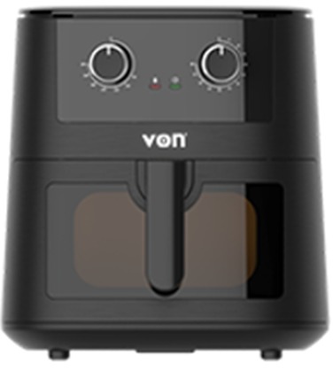 PRICE DROP ! VON VAF065MCK Manual Air Fryer 6.5L – 1650W Large Capacity Air Fryer with Viewing Window.features a large 6.5 litre capacity, 1650W power output, manual temperature and timer controls.