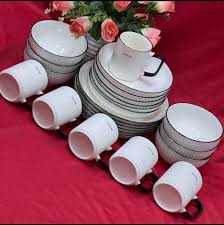 18-Piece Japanese Combo Ceramic Dinner Set – 6 Plates, 6 Bowls & 6 Cups, Elegant Durable Dining Set for Home, Family & Guest Use
