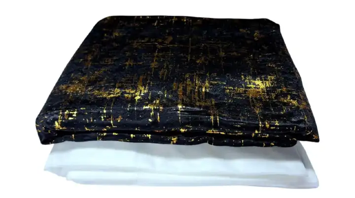 Taisier Home Gold Foil Print Linen Textured Curtains 3PC & 2PC Set Marble Design Elegant Sheer Drapes, Modern Living Room & Bedroom Window Curtains with Luxury Gold Pattern Finish for Home Décor Upgra