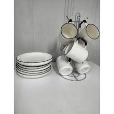 High Quality Ceramic 12-Piece Japanese Dinner Set – 6 Dinner Plates & 6 Mugs, Elegant Luxury Dining Set for Home, Family & Guest Serving