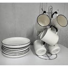 High Quality Ceramic 12-Piece Japanese Dinner Set – 6 Dinner Plates & 6 Mugs, Elegant Luxury Dining Set for Home, Family & Guest Serving