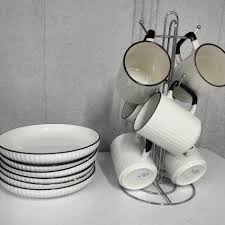 High Quality Ceramic 12-Piece Japanese Dinner Set – 6 Dinner Plates & 6 Mugs, Elegant Luxury Dining Set for Home, Family & Guest Serving