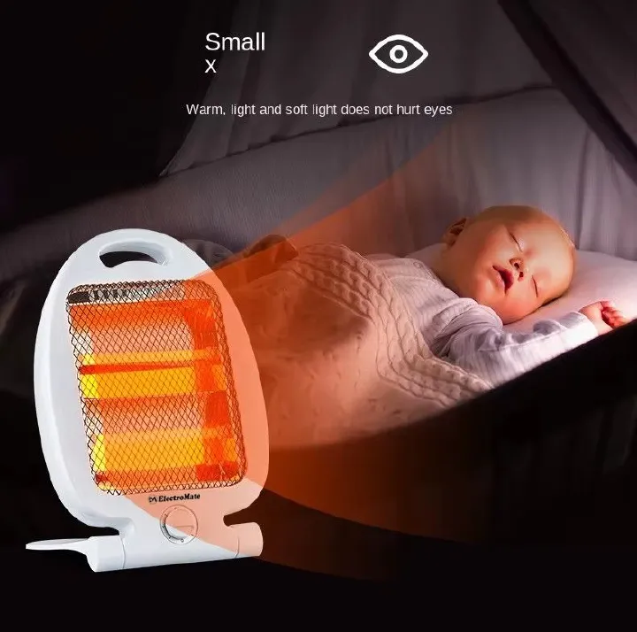 EM Quartz Heater – Portable Electric Room Heater (White ElectroMate) – 800W Fast Heating Radiant Space Heater with Dual Quartz Tubes, Compact Indoor Warmer for Home, Bedroom & Office Use