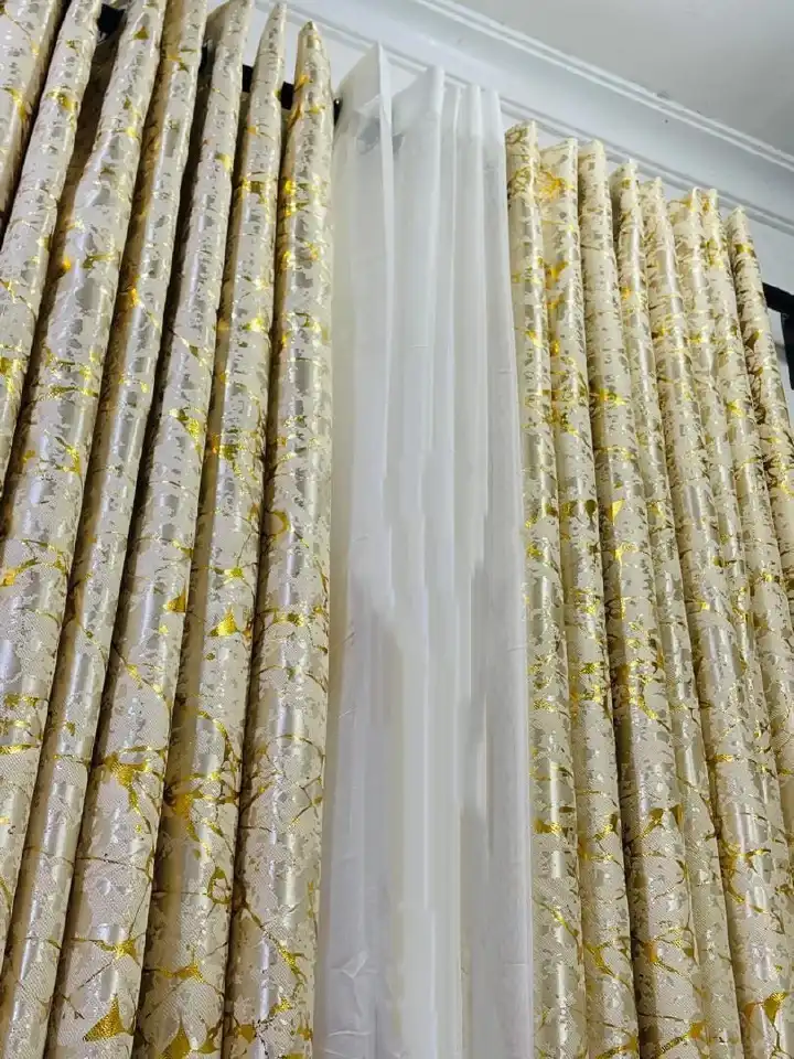 Taisier Home Gold Foil Print Linen Textured Curtains 3PC & 2PC Set Marble Design Elegant Sheer Drapes, Modern Living Room & Bedroom Window Curtains with Luxury Gold Pattern Finish for Home Décor Upgra