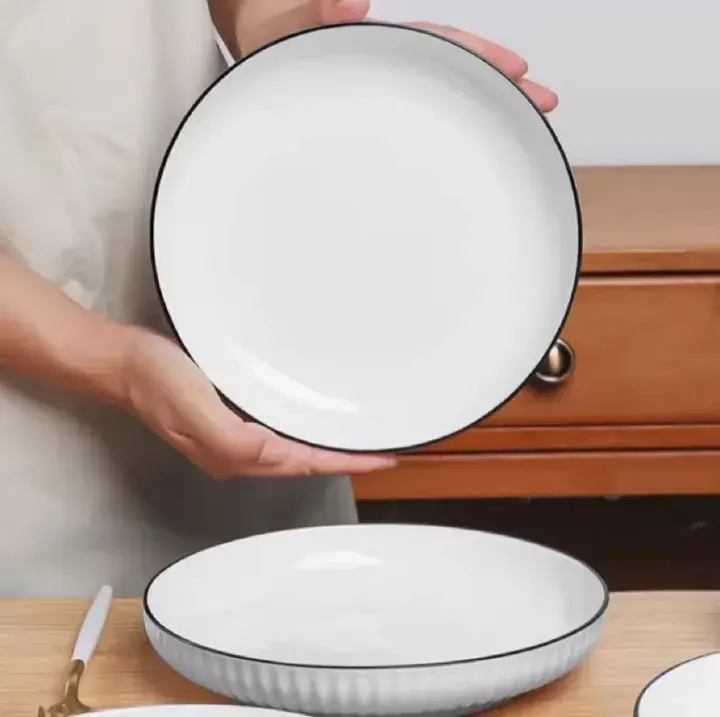 Japanese 8" Big Dinner Plates (6pcs) – Premium Quality Ceramic Plate Set for Elegant Dining, Durable Use for Home, Restaurants & Gift Purpose