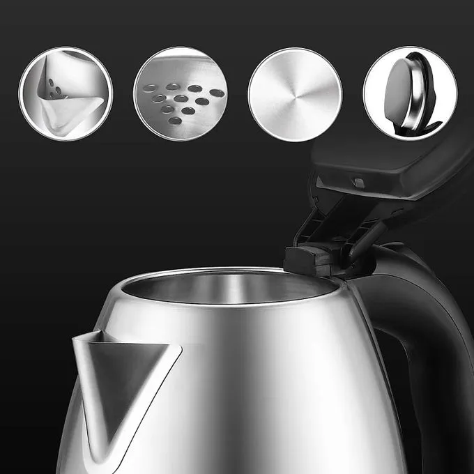 1.8L Energy Efficient Electric Water Kettle Heater Jug Fast Boiling Stainless Steel Electric Kettle with Auto Shut-Off, Boil-Dry Protection and 360° Rotating Base for Safe and Convenient Hot Water Use