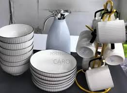 19-Piece Black & White Dinner Set – 6 Cups, 6 Ceramic Plates, 6 Bowls + 2L Elegant Flask | Stylish Breakable Dinnerware Set for Home Dining & Serving
