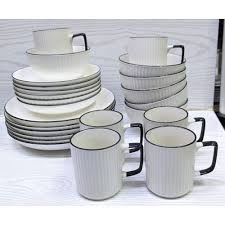 18-Piece Japanese Combo Ceramic Dinner Set – 6 Plates, 6 Bowls & 6 Cups, Elegant Durable Dining Set for Home, Family & Guest Use