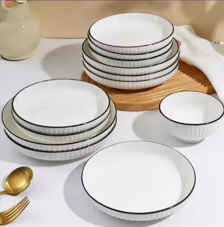 Japanese 8" Big Dinner Plates (6pcs) – Premium Quality Ceramic Plate Set for Elegant Dining, Durable Use for Home, Restaurants & Gift Purpose