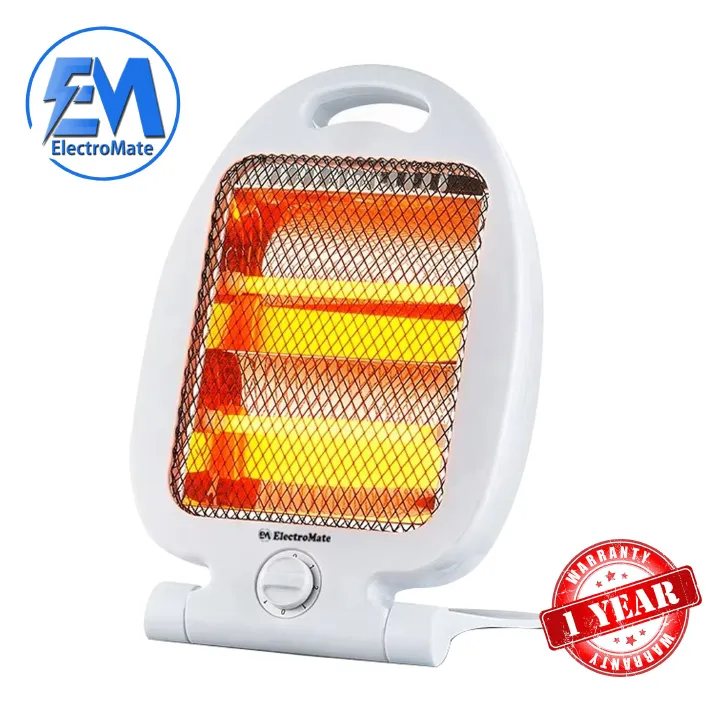 EM Quartz Heater – Portable Electric Room Heater (White ElectroMate) – 800W Fast Heating Radiant Space Heater with Dual Quartz Tubes, Compact Indoor Warmer for Home, Bedroom & Office Use