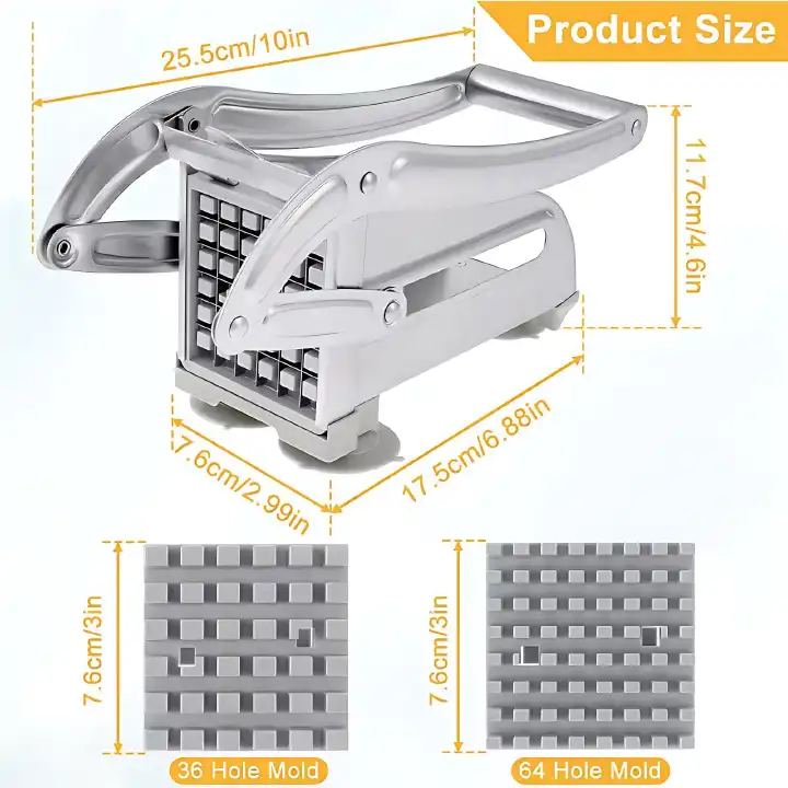Chips Cutter Stainless Steel Potato Chopper – Heavy Duty Manual French Fries Cutter, Fast Vegetable Slicer for Uniform Chips, Durable Kitchen Tool for Home & Commercial Use