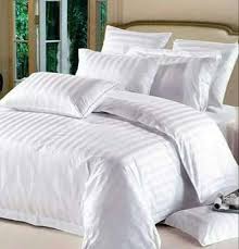 6x6 Striped Cotton Duvet Cover Set White 4 Pcs Soft Breathable Bedding Set (1 Duvet Cover, 1 Bedsheet & 2 Pillowcases) Durable Cotton Bed Linen Set for Bedroom Home Guest Room Stylish Comfortable Slee