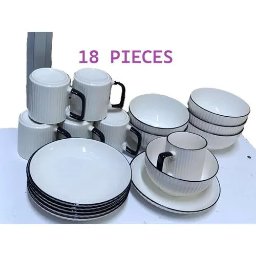 18-Piece Japanese Combo Ceramic Dinner Set – 6 Plates, 6 Bowls & 6 Cups, Elegant Durable Dining Set for Home, Family & Guest Use
