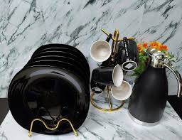 13-Piece Ceramic Dinner Set with 2L Unbreakable Flask – Elegant Dining Set with 6 Square Plates & 6 Strong Cups for Stylish and Practical Home Dining