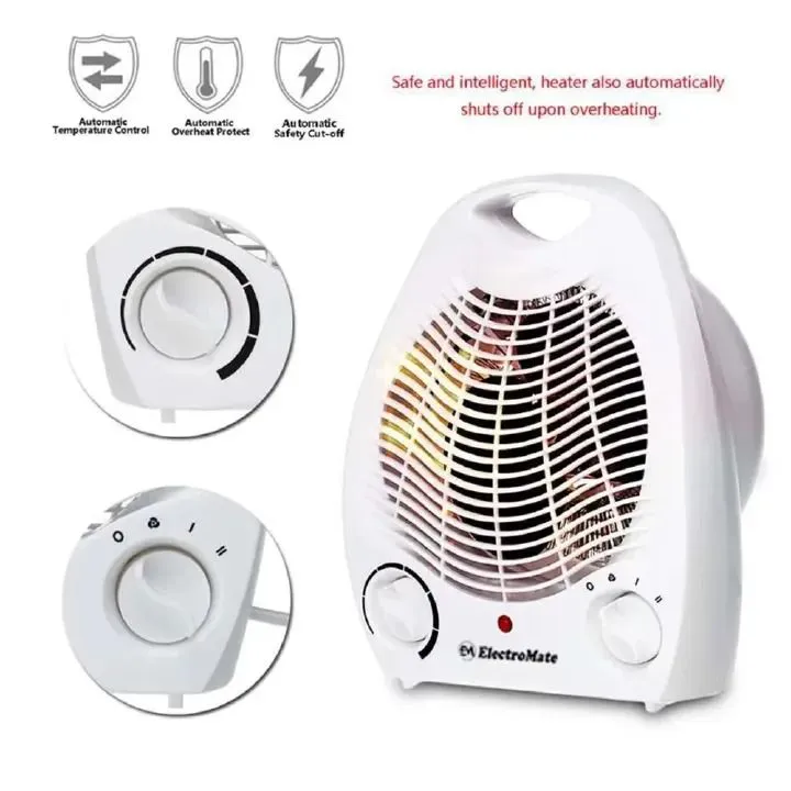 EM Electric Fan Heater Portable Electric Room Heater / Warmer Fan – ElectroMate, Automatic Temperature Control, Fast Heating Indoor Space Warmer for Home, Bedroom & Office Use