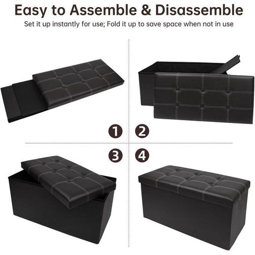 Folding Storage Ottoman, Faux Leather Black Footrest Ottoman, Storage Bench Suit For Bedroom, Living Room And Hallway, Support 350lbs, Size: 78*38*38cm