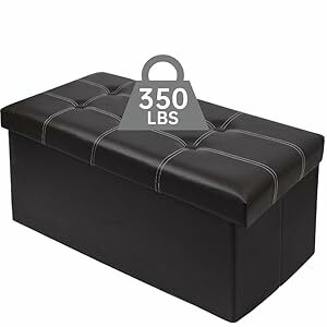 Folding Storage Ottoman, Faux Leather Black Footrest Ottoman, Storage Bench Suit For Bedroom, Living Room And Hallway, Support 350lbs, Size: 78*38*38cm