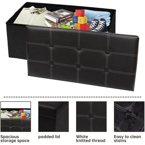 Folding Storage Ottoman, Faux Leather Black Footrest Ottoman, Storage Bench Suit For Bedroom, Living Room And Hallway, Support 350lbs, Size: 78*38*38cm