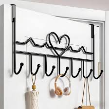 7 Hook Heavy Duty Over Door Hanger - Carbon Steel, Black - Easy Install for Bedroom, Kitchen, Bathroom