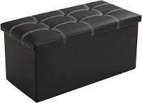 Folding Storage Ottoman, Faux Leather Black Footrest Ottoman, Storage Bench Suit For Bedroom, Living Room And Hallway, Support 350lbs, Size: 78*38*38cm