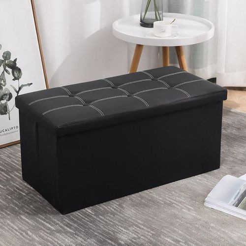 Folding Storage Ottoman, Faux Leather Black Footrest Ottoman, Storage Bench Suit For Bedroom, Living Room And Hallway, Support 350lbs, Size: 78*38*38cm