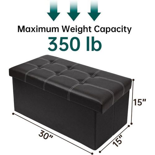Folding Storage Ottoman, Faux Leather Black Footrest Ottoman, Storage Bench Suit For Bedroom, Living Room And Hallway, Support 350lbs, Size: 78*38*38cm