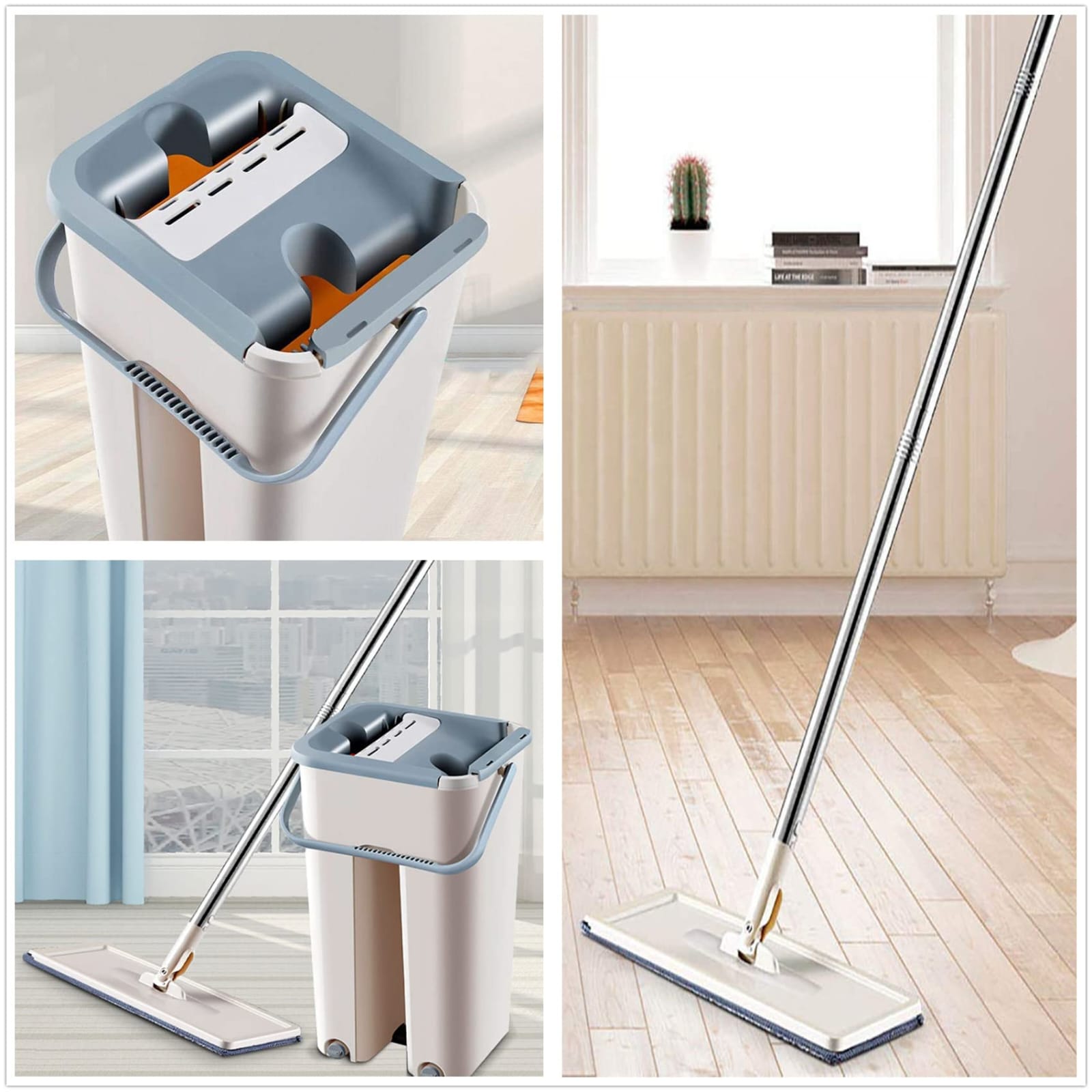 Magic mop +bucket with extra top cloth/ Magic Flat Squeeze Mop features a two-chamber bucket for hands-free washing and drying with 360-degree rotating flat head made of microfiber and an adjustable