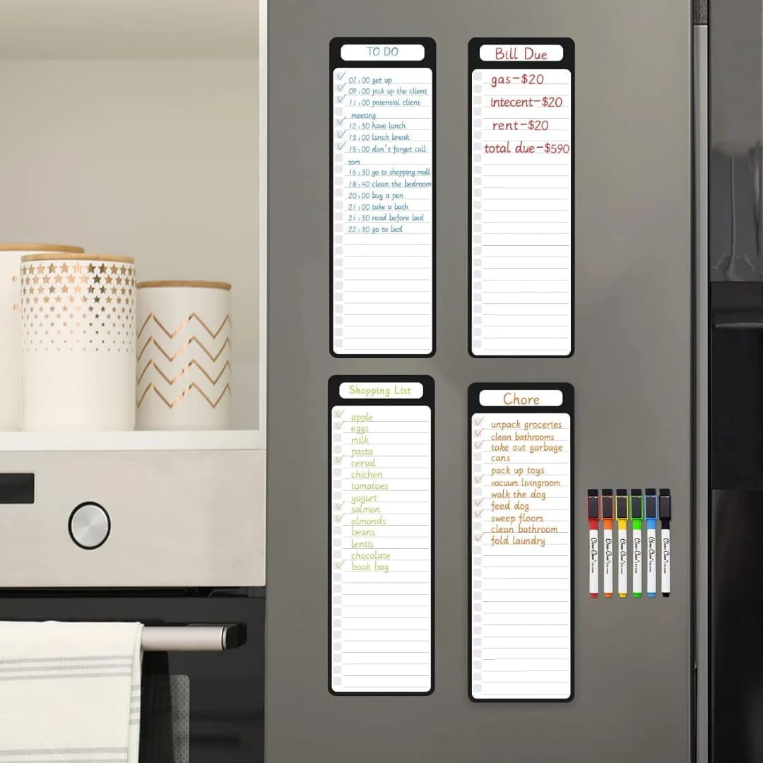 Clever Clean Magnetic Dry Erase List Board designed for fridge organization.