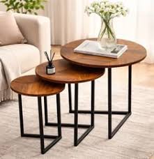 3-in-1 Round Wooden Chevron Nesting Coffee Table Set