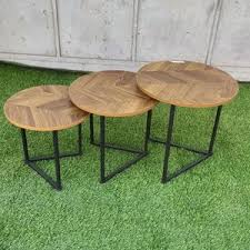 3-in-1 Round Wooden Chevron Nesting Coffee Table Set