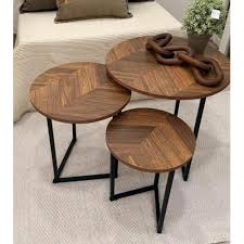 3-in-1 Round Wooden Chevron Nesting Coffee Table Set