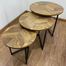 3-in-1 Round Wooden Chevron Nesting Coffee Table Set