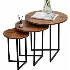 3-in-1 Round Wooden Chevron Nesting Coffee Table Set