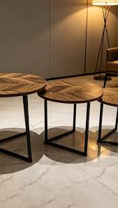 3-in-1 Round Wooden Chevron Nesting Coffee Table Set