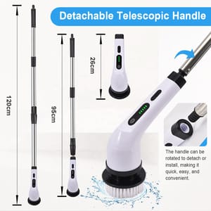 9-in-1 Cordless Multifunctional Electric Spin Scrubber Kit with an extendable handle and multiple interchangeable brush heads.