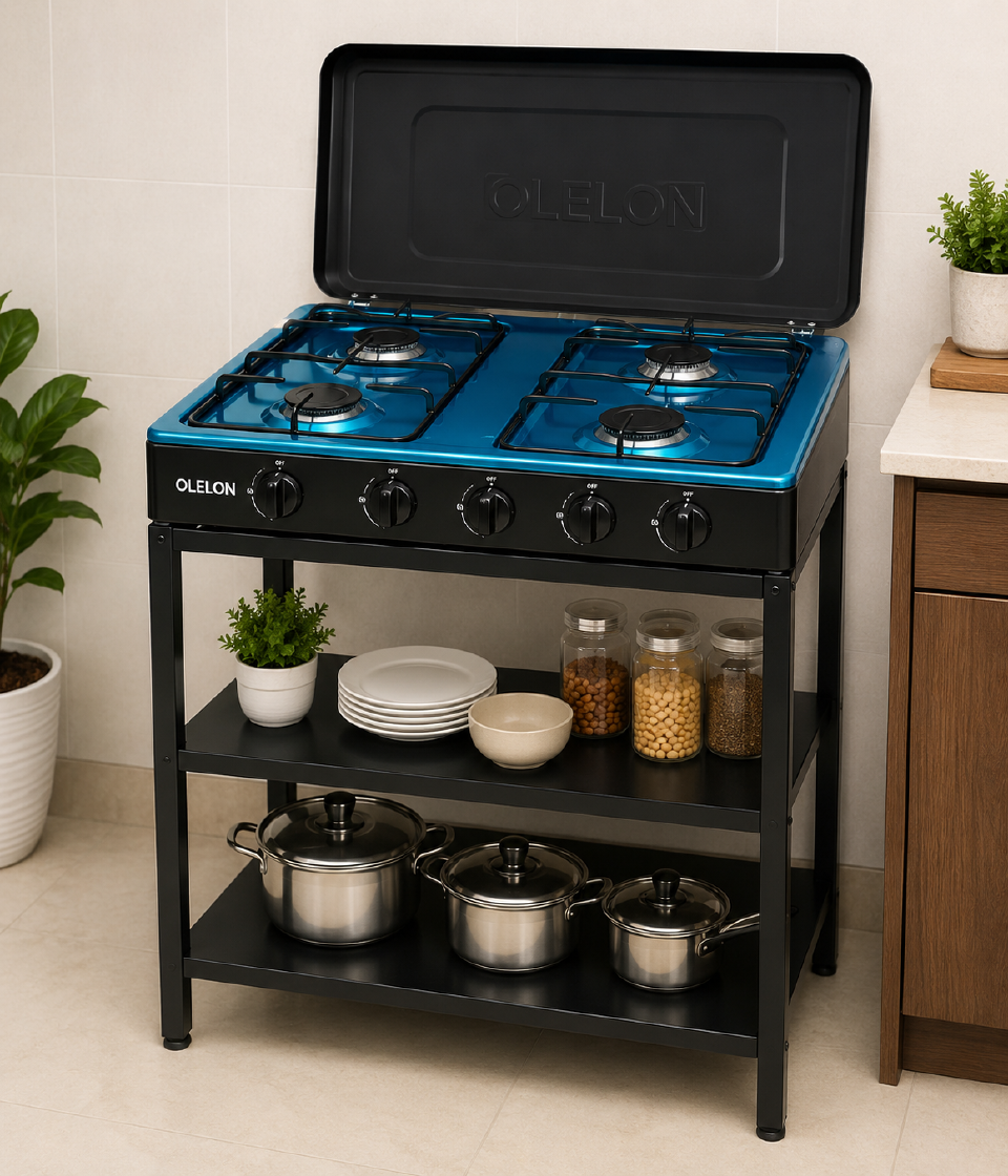 Olelon 4-Burner Gas Cooker with Shelves

Cook with ease and keep your kitchen organized with the Olelon 4-Burner Gas Cooker with Shelves. It features four gas burners for convenient multi-pot cooki
